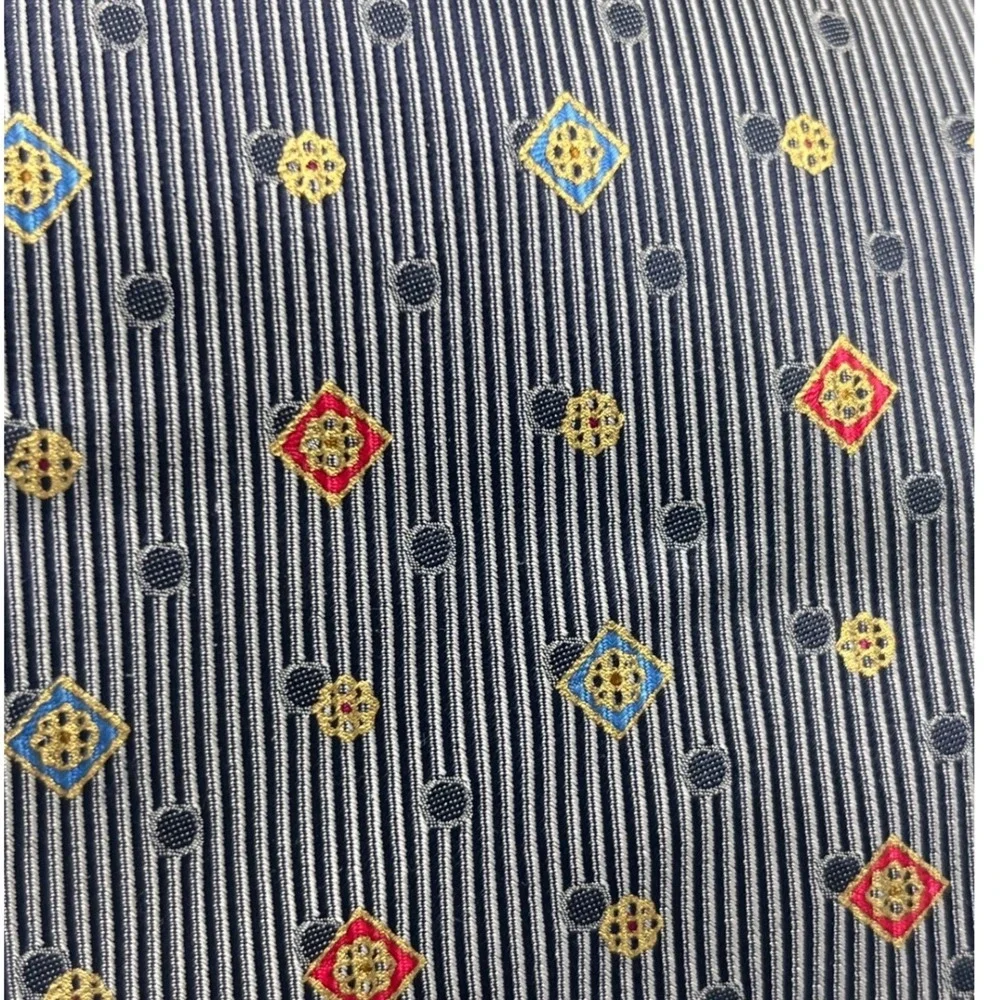 BRIONI Men's Silk Necktie ITALY Blue‎ Striped micro Geometric 60 x 3.75